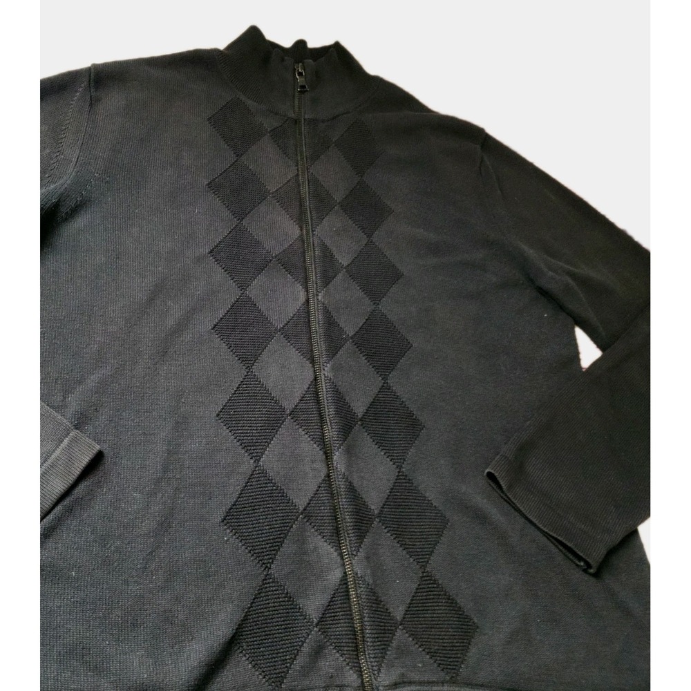 Banana Republic Zip Sweater M Argyle Black Mod Minimalist Preppy‎ Knit Cardigan